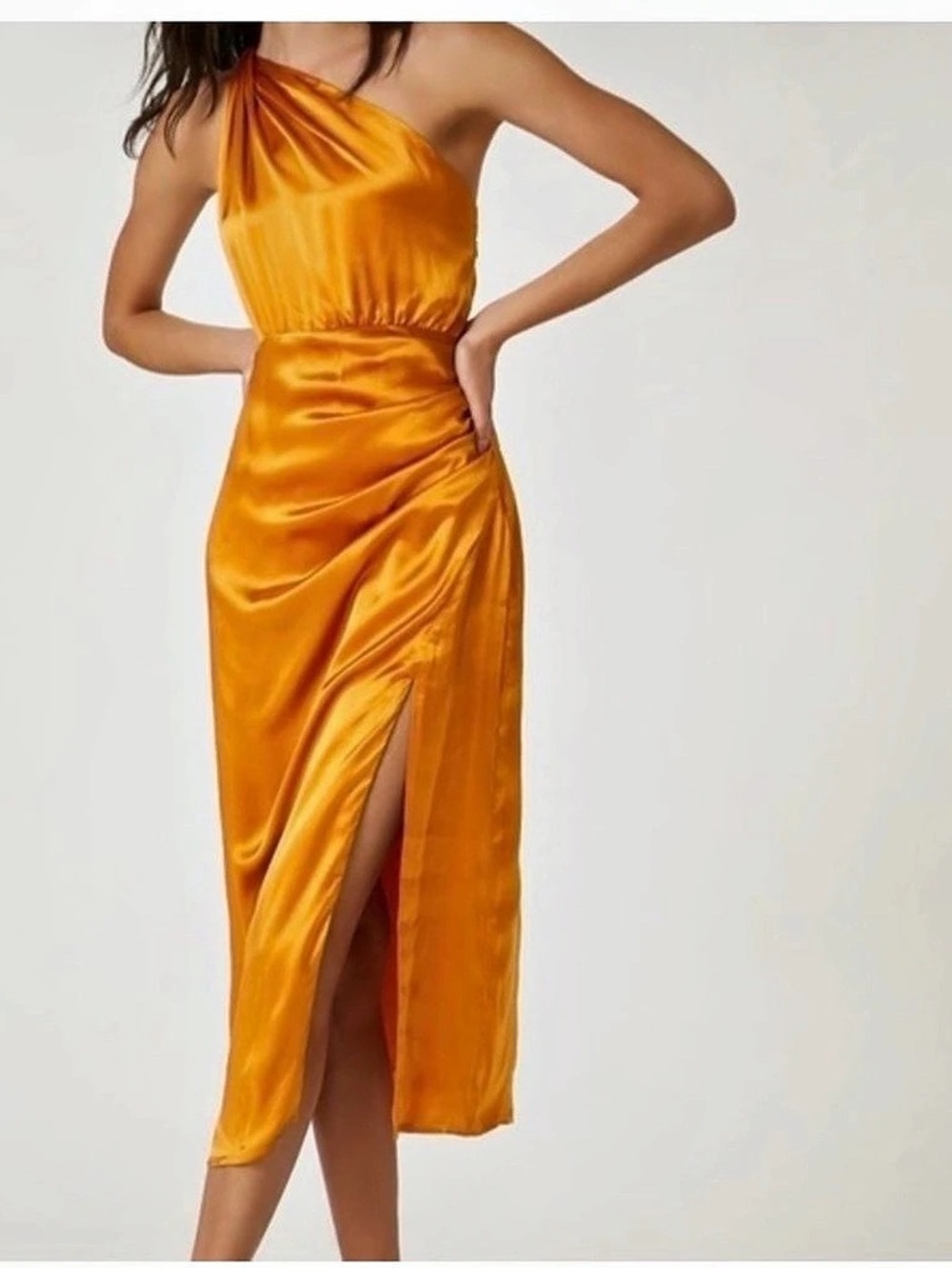 By Anthropologie Silk Satin Halter Midi Dress in Orange Sz 4